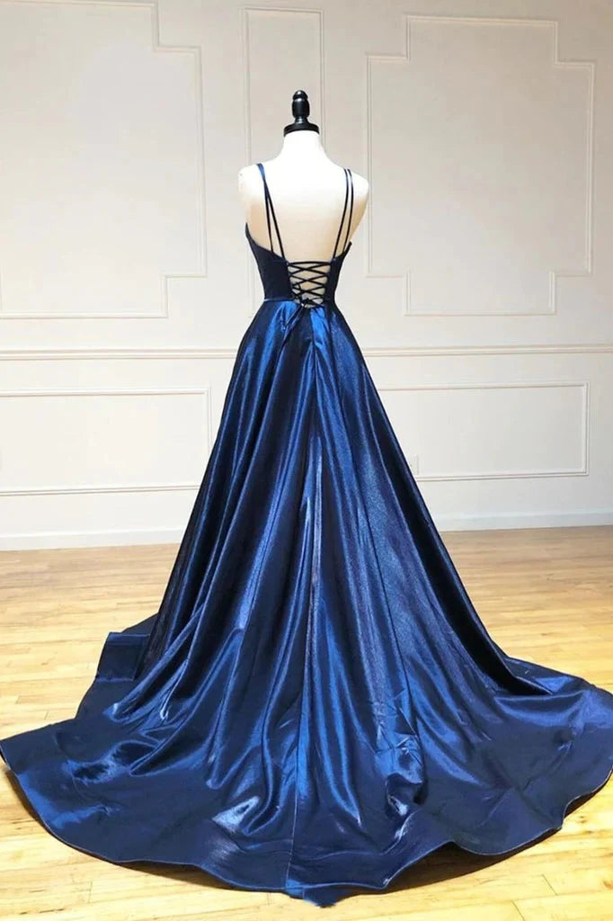 A Line V Neck Spaghetti Straps Prom Dress Lace Up Evening Dress simple gentle atmospheric and unique desi Bring summer colors to enhance whiteness