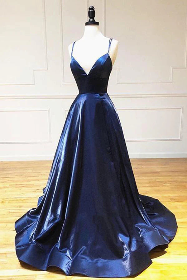 A Line V Neck Spaghetti Straps Prom Dress Lace Up Evening Dress simple gentle atmospheric and unique desi Bring summer colors to enhance whiteness