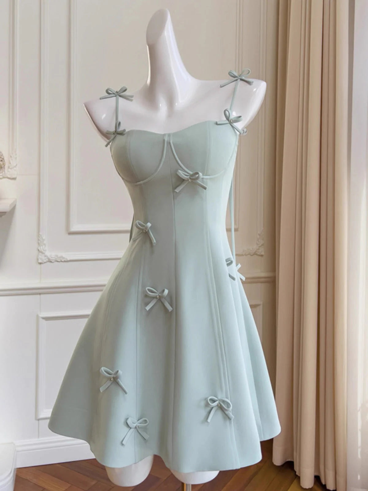 Aesthetic A line Spaghetti Straps Mint Green Formal Mini Homecoming Dress Middle School Short 17th Birthday Outfits Graduation Dress Hoco Dresses