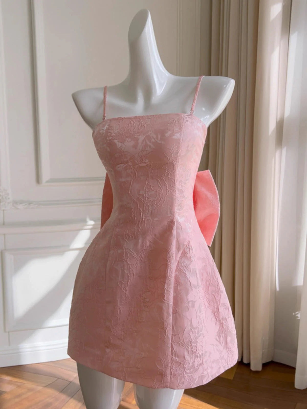 Aesthetic A line Spaghetti Straps Pink Floral Printed Pattern Formal Mini Homecoming Dress Short Cocktail Outfits Graduation Dress Hoco Dress