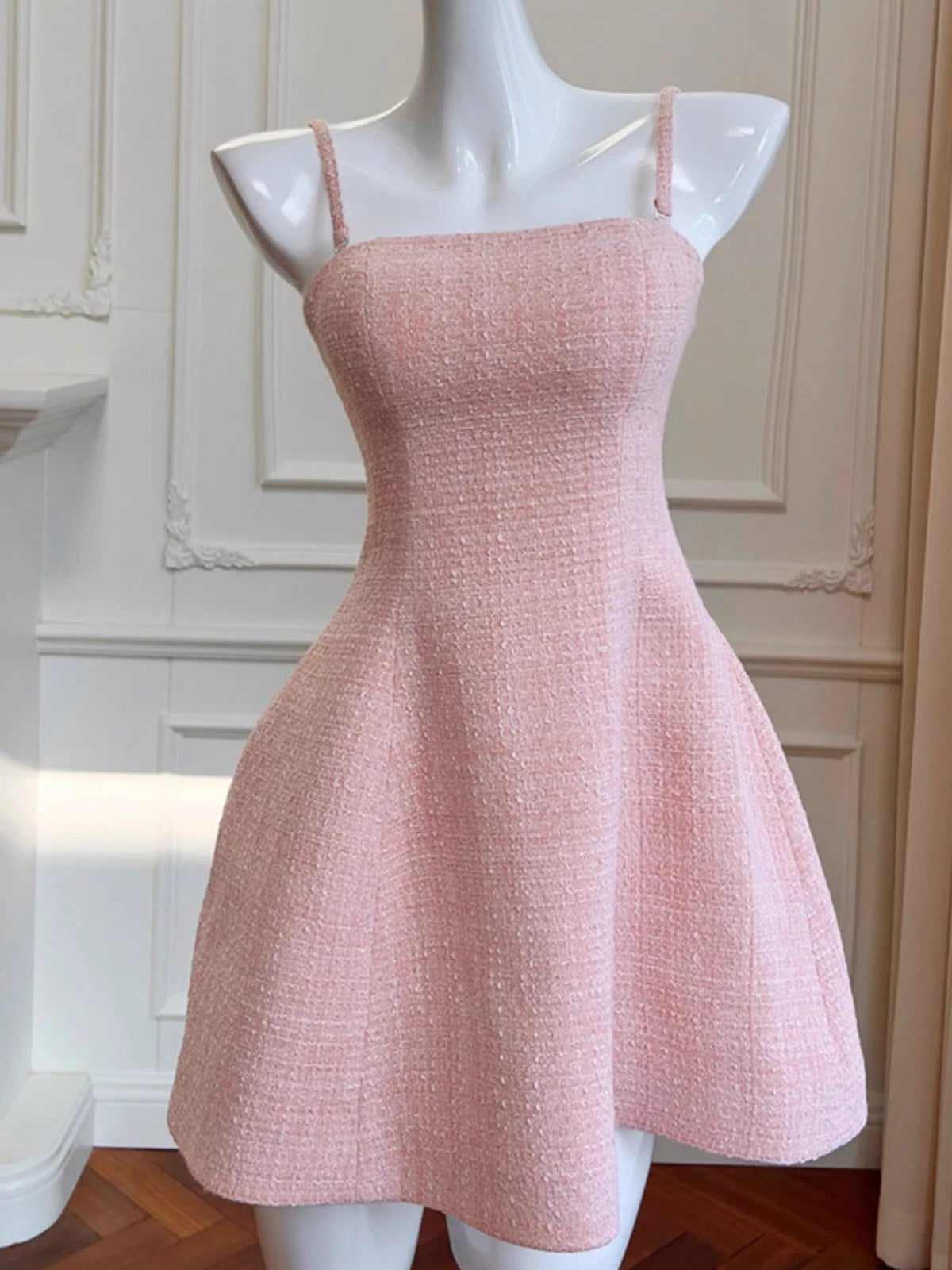 Aesthetic A line Spaghetti Straps Pink Formal Mini Homecoming Dress Middle School Short 17th Birthday Outfits Graduation Dress Hoco Dresses