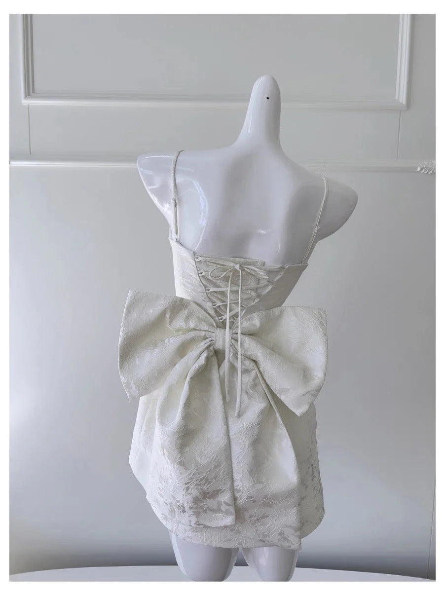 Aesthetic A line Spaghetti Straps White Floral Printed Pattern Formal Mini Homecoming Dress Short Cocktail Outfits Graduation Dress Hoco Dress