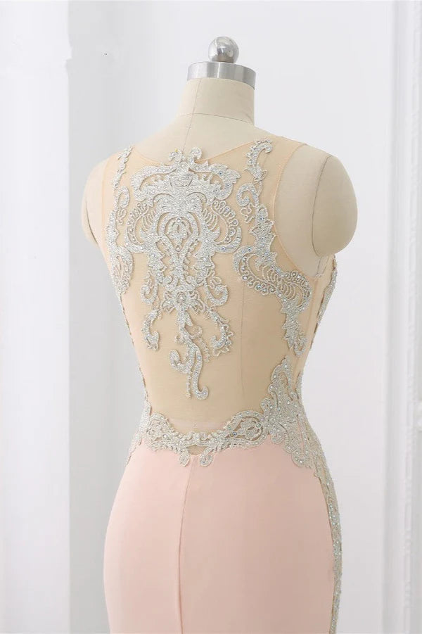 Affordable Jewel Appliques Sleeveless Prom Dresses with Front Slit Simple gentle atmospheric and unique design