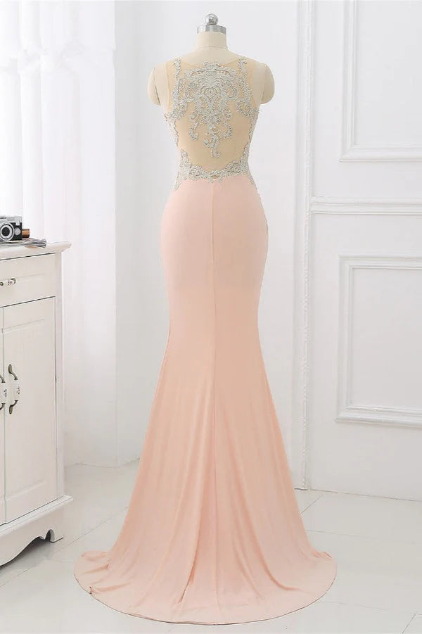 Affordable Jewel Appliques Sleeveless Prom Dresses with Front Slit Simple gentle atmospheric and unique design
