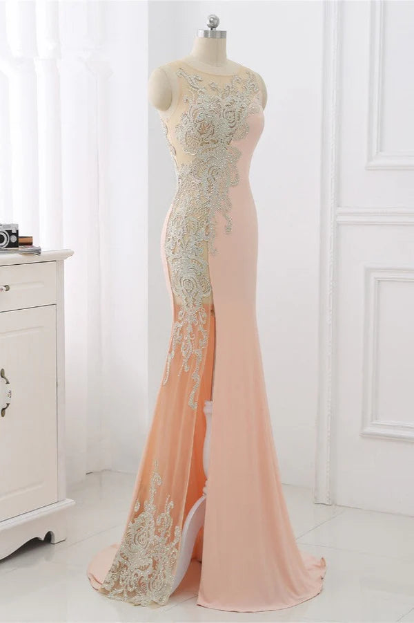 Affordable Jewel Appliques Sleeveless Prom Dresses with Front Slit Simple gentle atmospheric and unique design