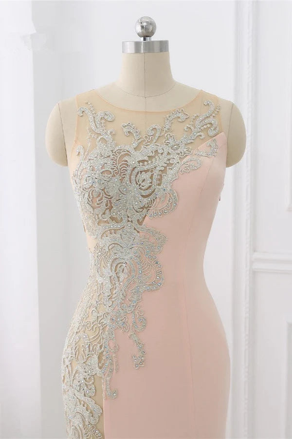 Affordable Jewel Appliques Sleeveless Prom Dresses with Front Slit Simple gentle atmospheric and unique design