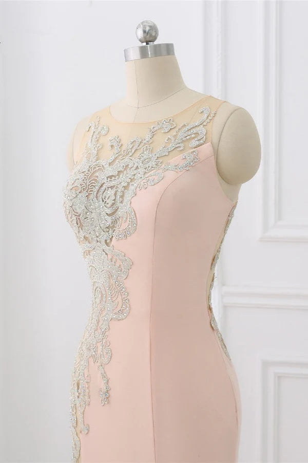 Affordable Jewel Appliques Sleeveless Prom Dresses with Front Slit Simple gentle atmospheric and unique design