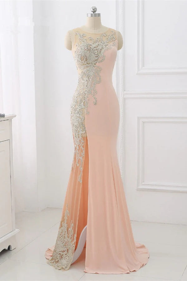 Affordable Jewel Appliques Sleeveless Prom Dresses with Front Slit Simple gentle atmospheric and unique design