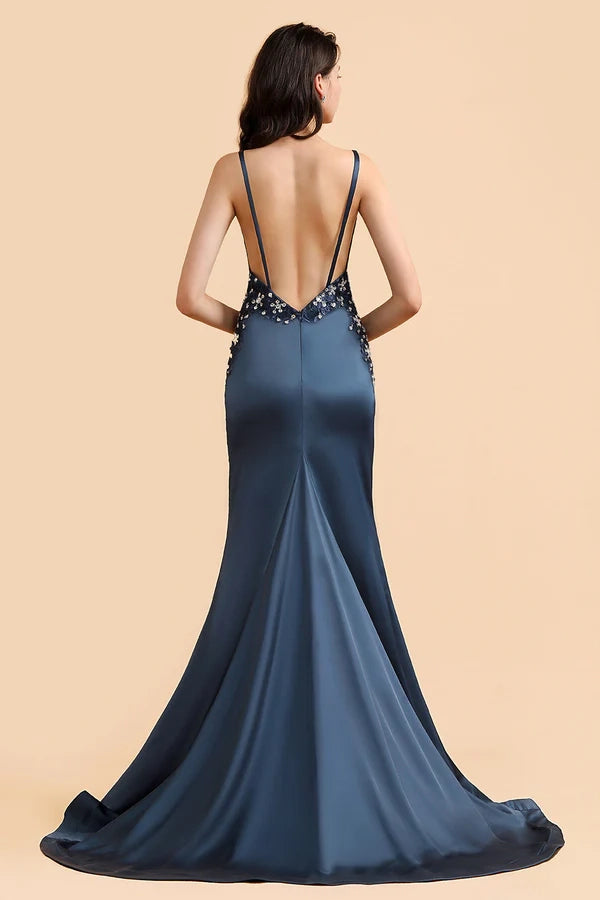Affordable Spaghetti Straps V-Neck Prom Dresses Sleeveless Appliques Beadings Party Dresses Simple gentle atmospheric and unique design