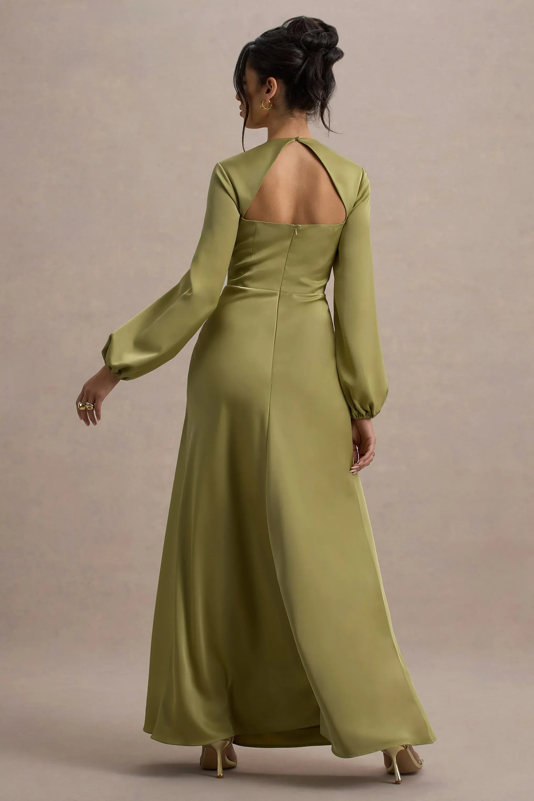 Airy Column Crew Neck Puff Sleeve Keyhole Back Floor Length For Women Evening Dress