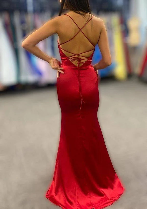 Amazing Charmeuse Prom Dress/Evening Dress with Spaghetti Straps & Pleated Sheath/Column Bateau Skirt Simple gentle atmospheric and unique design