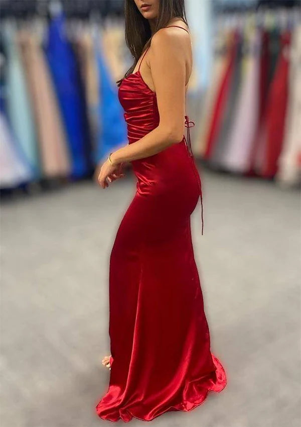 Amazing Charmeuse Prom Dress/Evening Dress with Spaghetti Straps & Pleated Sheath/Column Bateau Skirt Simple gentle atmospheric and unique design