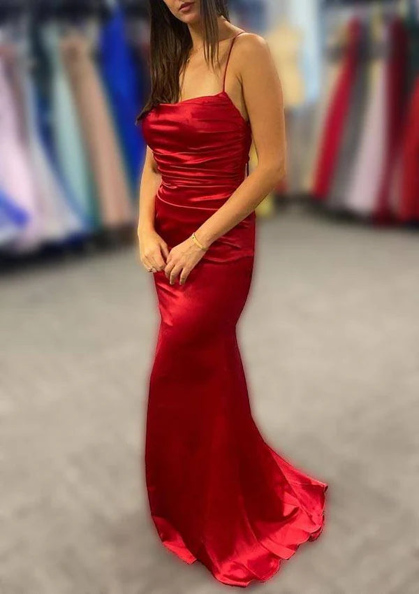 Amazing Charmeuse Prom Dress/Evening Dress with Spaghetti Straps & Pleated Sheath/Column Bateau Skirt Simple gentle atmospheric and unique design