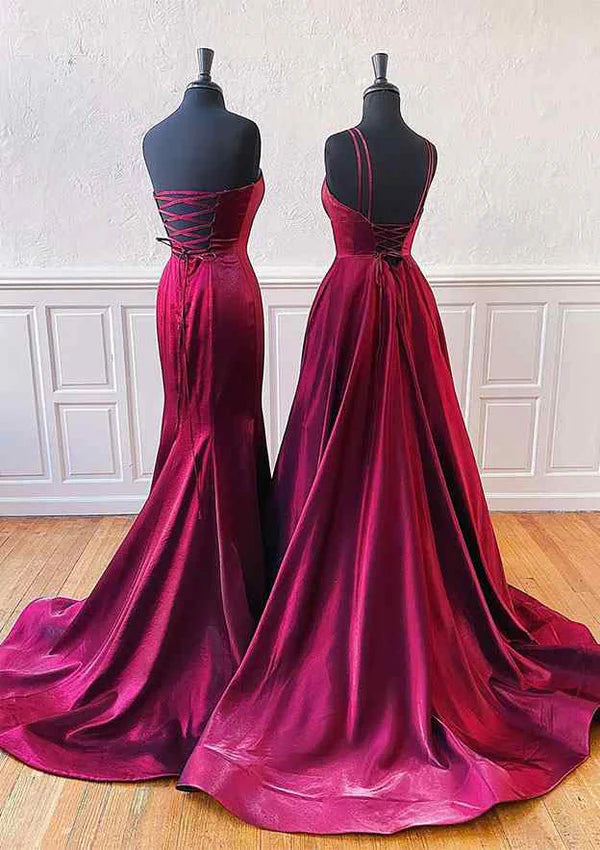 Amazing Satin Trumpet/Mermaid Sleeveless Split A-Line Prom Dress/Evening Dress with Sweep Train Simple gentle atmospheric and unique design