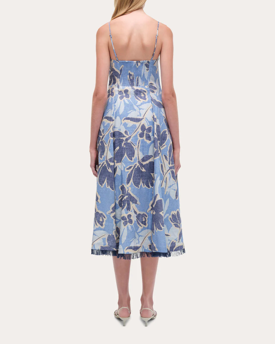 Analise Floral Linen Bustier Midi Dress simple gentle atmospheric and unique desi Bring summer colors to enhance whiteness