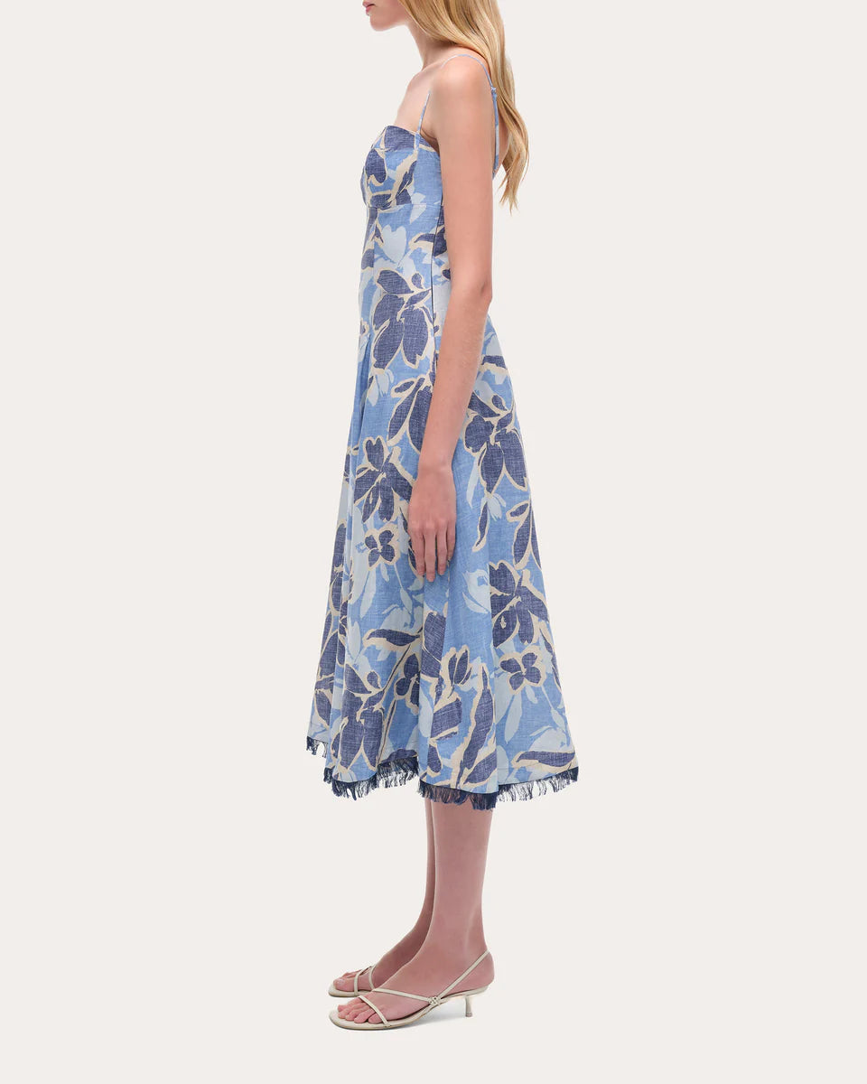 Analise Floral Linen Bustier Midi Dress simple gentle atmospheric and unique desi Bring summer colors to enhance whiteness