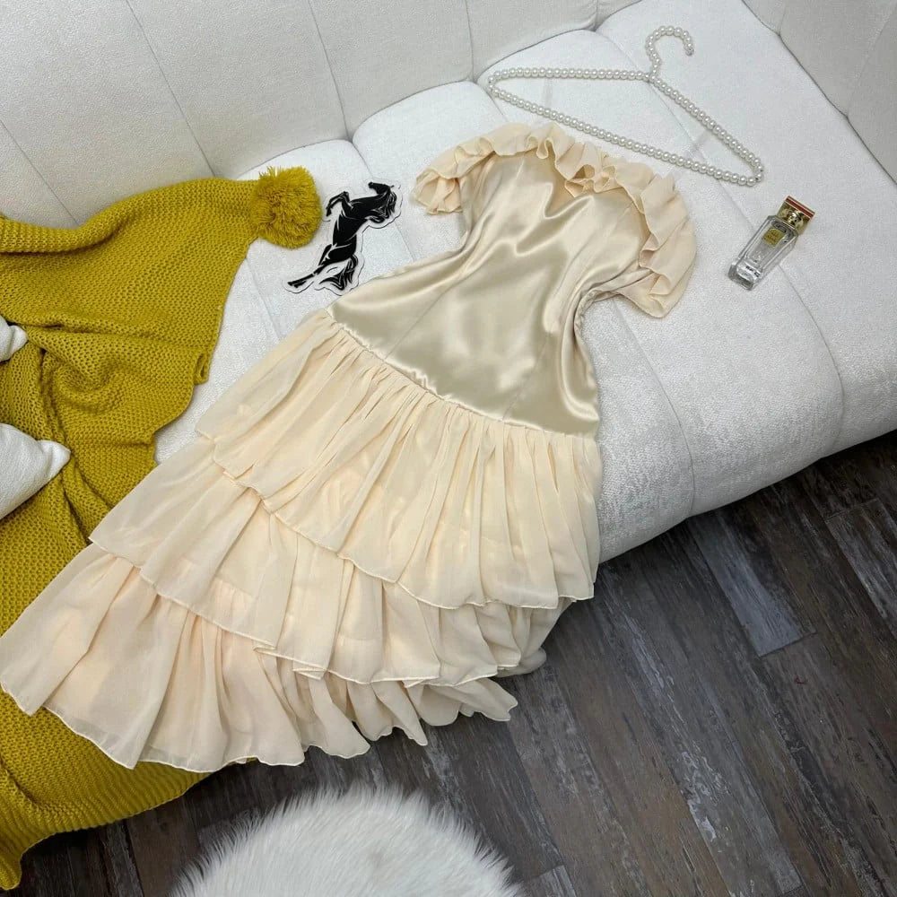 Apricot A Line Strapless Layered Chiffon Satin Homecoming Dress Cocktail Dress  simple gentle atmospheric and unique desi Bring summer colors to enhance whiteness