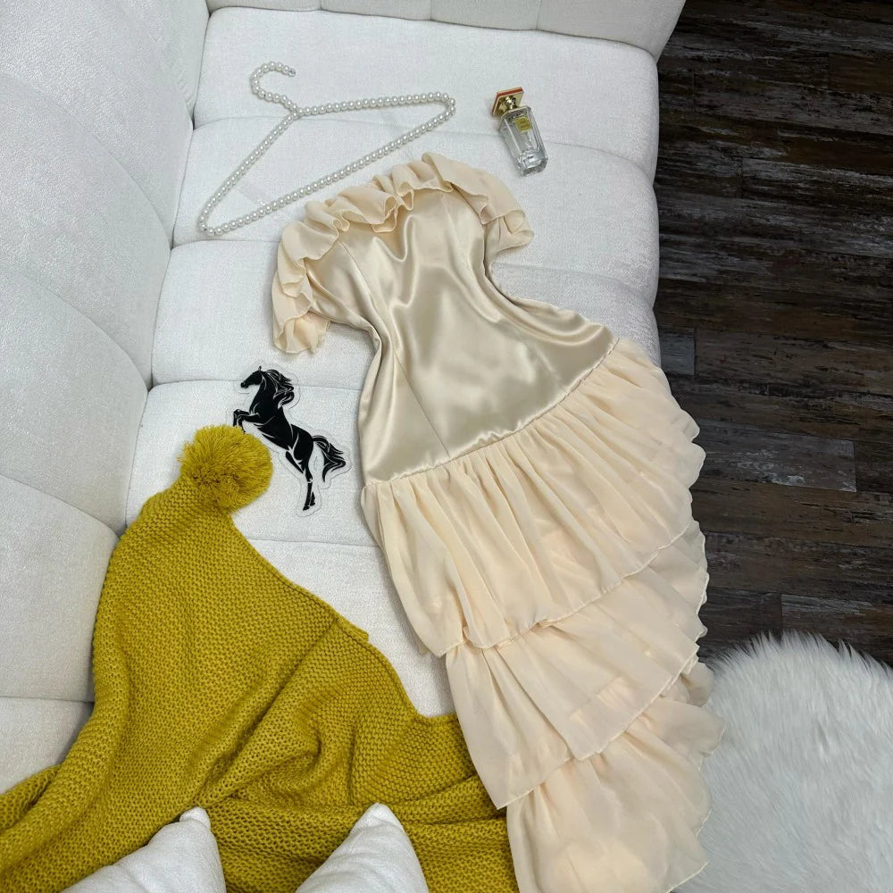 Apricot A Line Strapless Layered Chiffon Satin Homecoming Dress Cocktail Dress  simple gentle atmospheric and unique desi Bring summer colors to enhance whiteness