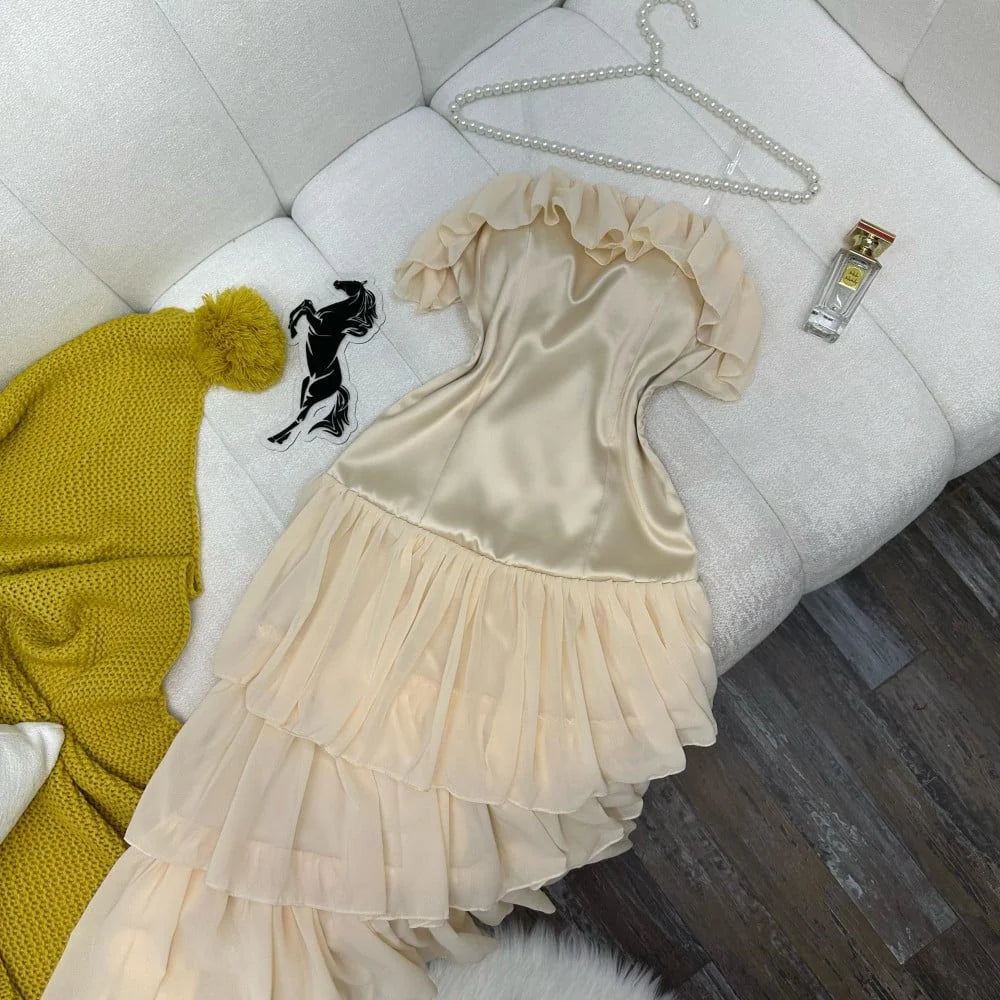 Apricot A Line Strapless Layered Chiffon Satin Homecoming Dress Cocktail Dress  simple gentle atmospheric and unique desi Bring summer colors to enhance whiteness