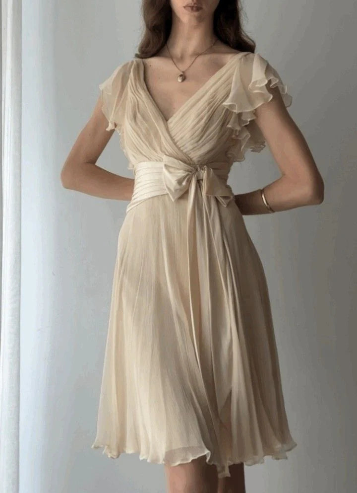 Apricot A Line V Neck Chiffon Homecoming Dress Cocktail Dress with Bow  simple gentle atmospheric and unique desi Bring summer colors to enhance whiteness