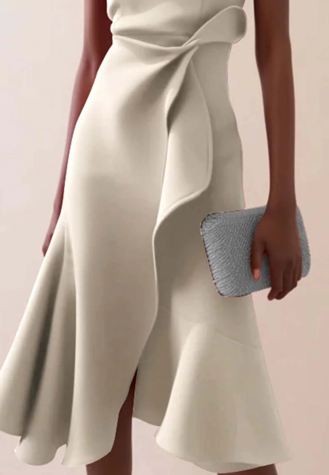 Apricot White Sleeveless Midi Elegant A-line Dress with Waist Twist for Day-to-Night simple gentle atmospheric and unique desi Bring summer colors to enhance whiteness