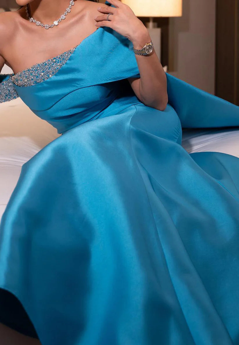 Asymmetrical Long Sleeves Sleek Beaded Mermaid Evening Dress simple gentle atmospheric and unique desi Bring summer colors to enhance whiteness