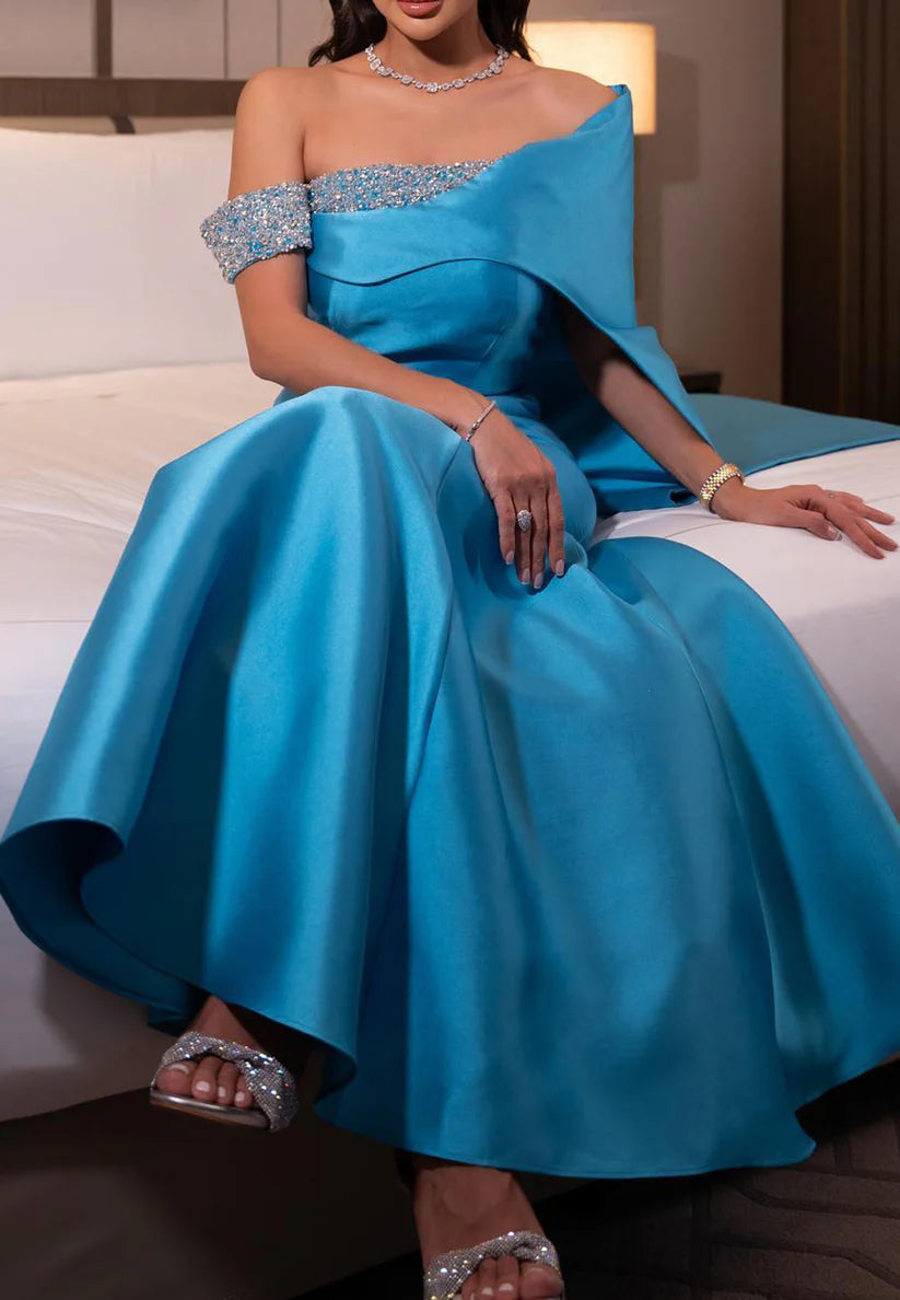 Asymmetrical Long Sleeves Sleek Beaded Mermaid Evening Dress simple gentle atmospheric and unique desi Bring summer colors to enhance whiteness