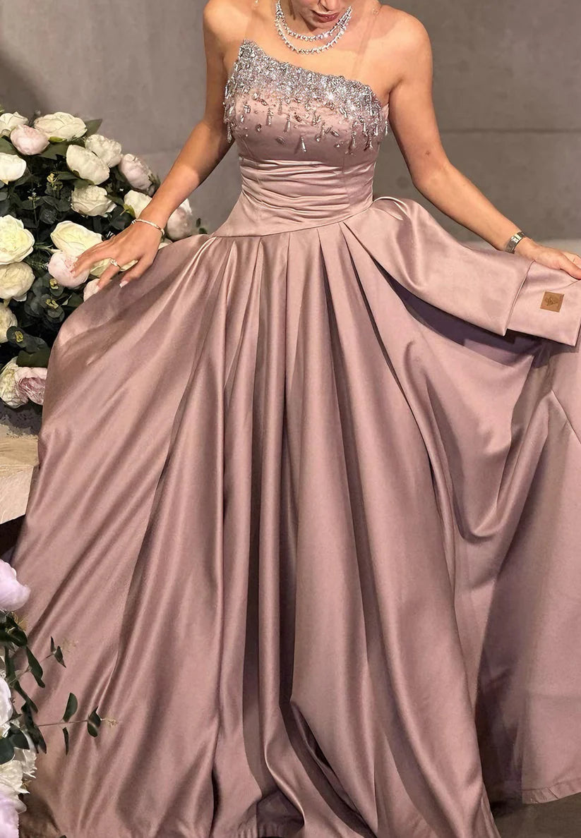 Asymmetrical Sleeveless Beaded Formal Dress Pleated A-Line Evening Dress simple gentle atmospheric and unique desi Bring summer colors to enhance whiteness