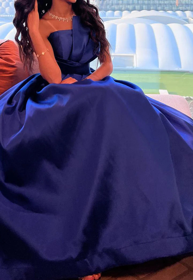 Asymmetrical Sleeveless Pleated Satin A-Line Evening Dress simple gentle atmospheric and unique desi Bring summer colors to enhance whiteness