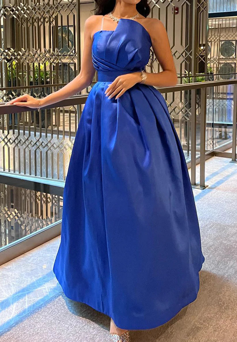 Asymmetrical Sleeveless Pleated Satin A-Line Evening Dress simple gentle atmospheric and unique desi Bring summer colors to enhance whiteness