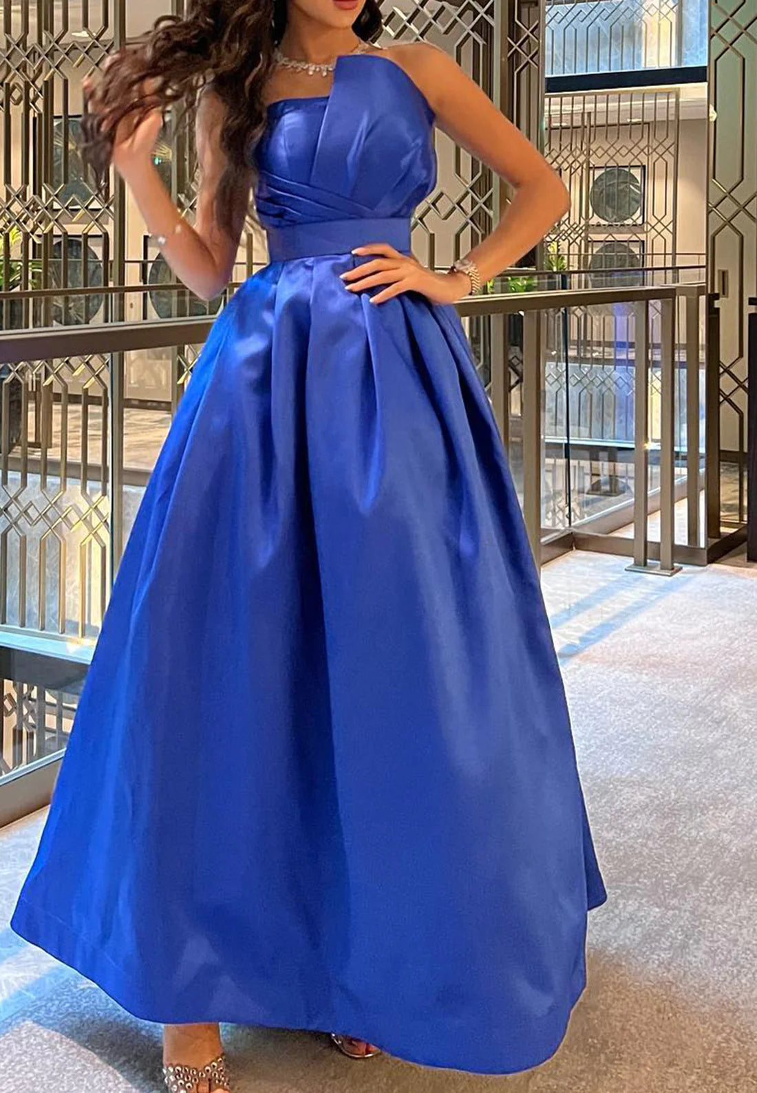 Asymmetrical Sleeveless Pleated Satin A-Line Evening Dress simple gentle atmospheric and unique desi Bring summer colors to enhance whiteness