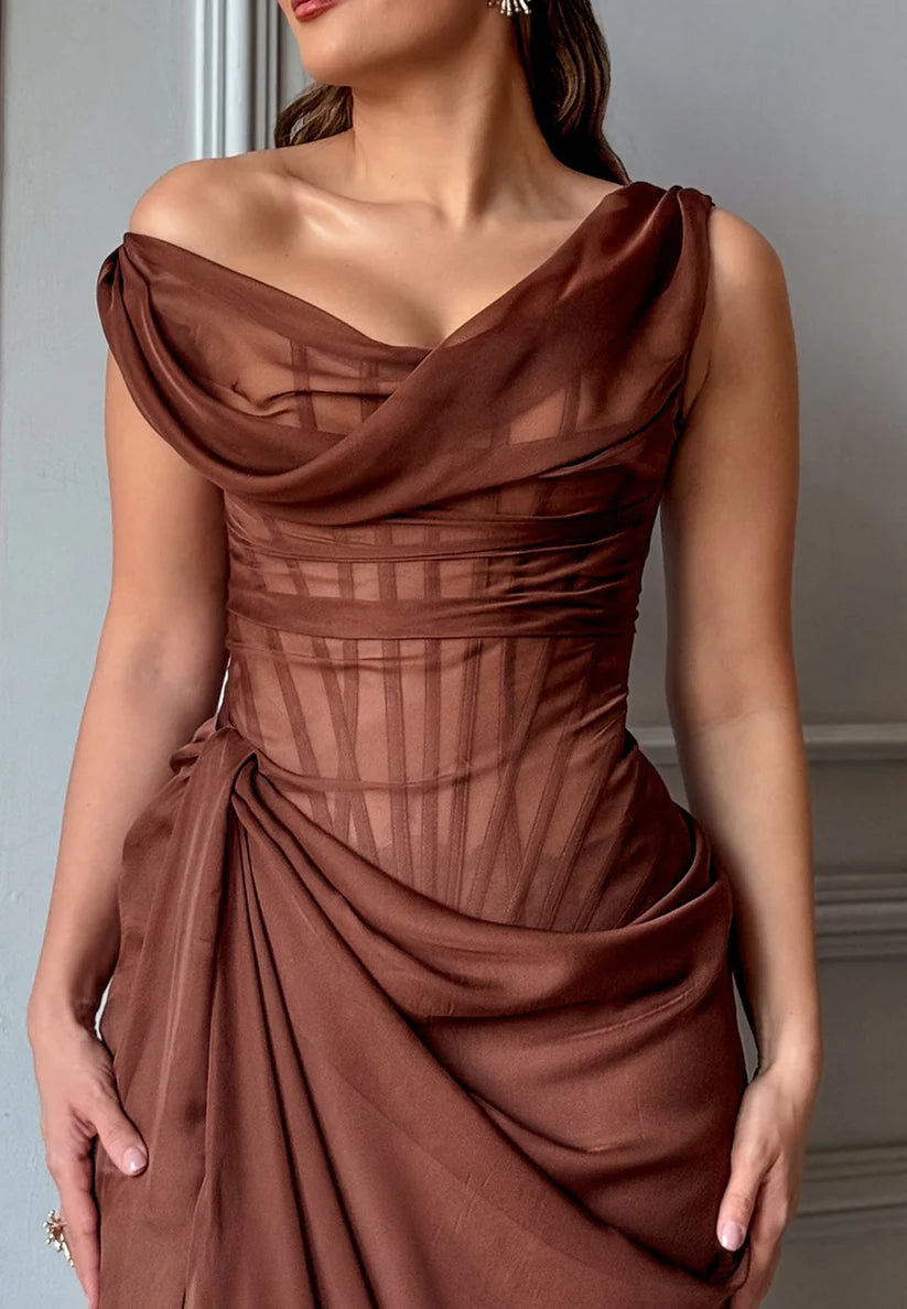 Asymmetrical Sleeveless Pleated Side Slit Sheath Evening Dress simple gentle atmospheric and unique desi Bring summer colors to enhance whiteness