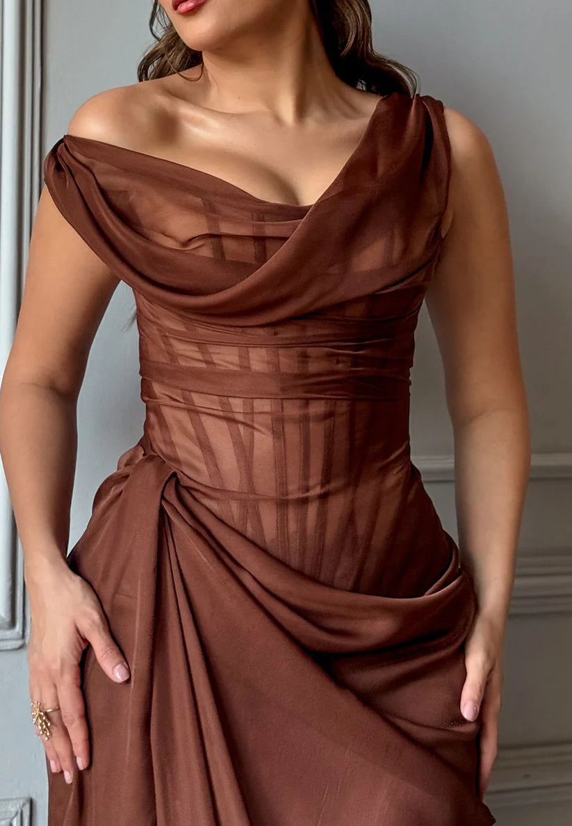 Asymmetrical Sleeveless Pleated Side Slit Sheath Evening Dress simple gentle atmospheric and unique desi Bring summer colors to enhance whiteness