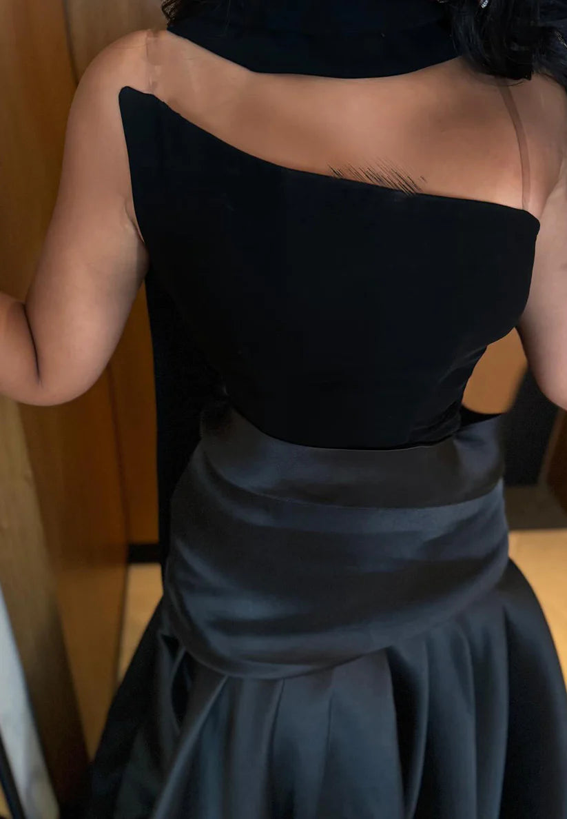 Asymmetrical Sleeveless Pleated Sleek A-Line Evening Dress simple gentle atmospheric and unique desi Bring summer colors to enhance whiteness）