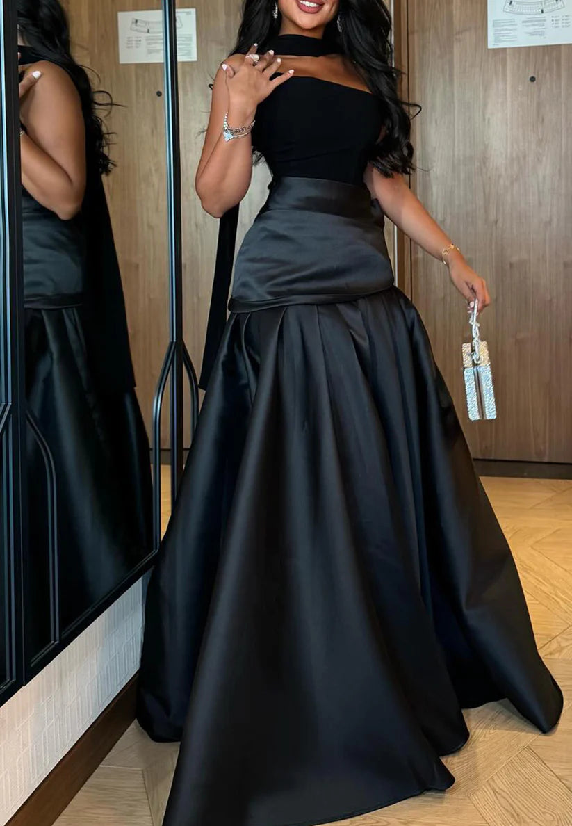 Asymmetrical Sleeveless Pleated Sleek A-Line Evening Dress simple gentle atmospheric and unique desi Bring summer colors to enhance whiteness）