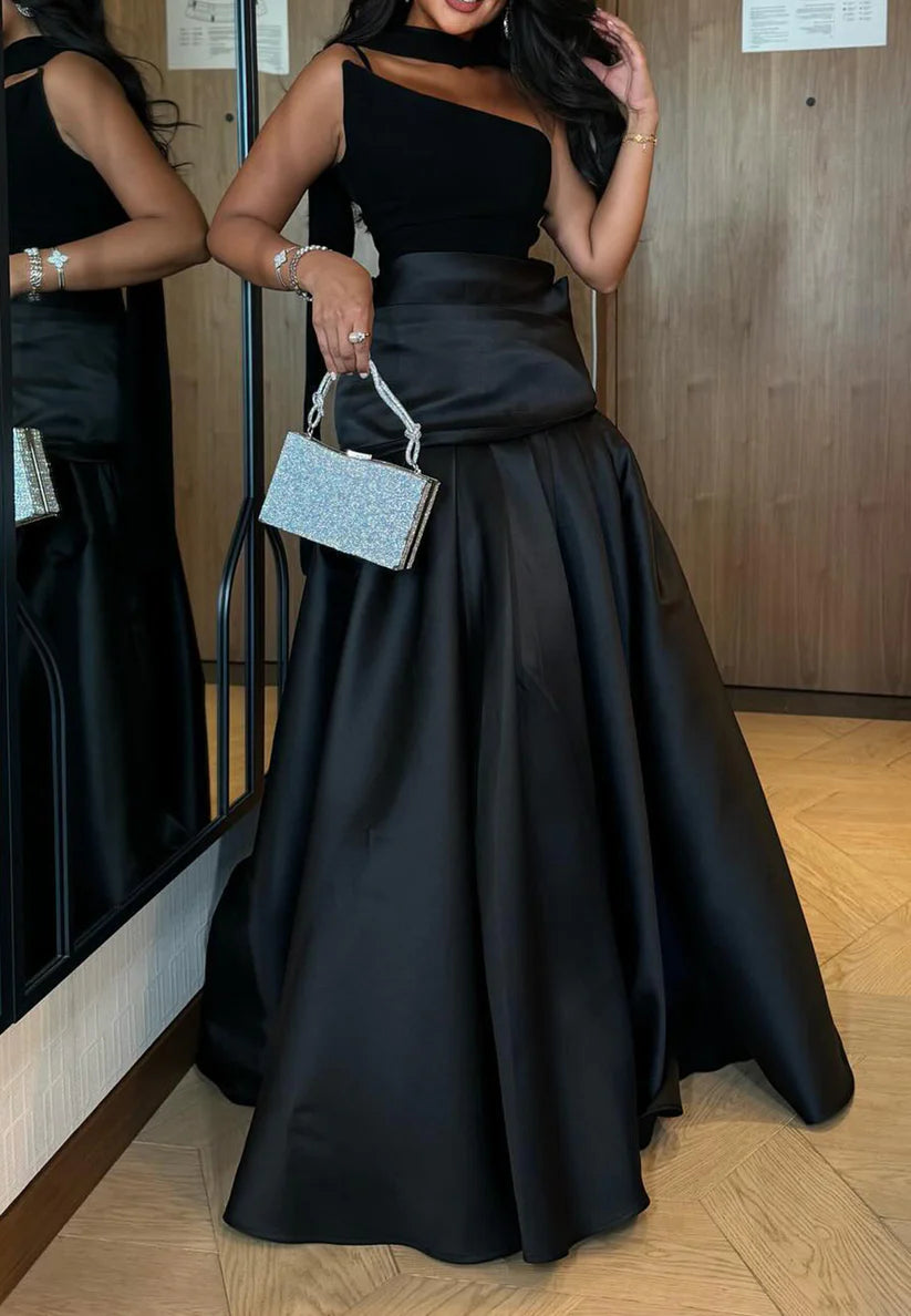 Asymmetrical Sleeveless Pleated Sleek A-Line Evening Dress simple gentle atmospheric and unique desi Bring summer colors to enhance whiteness）