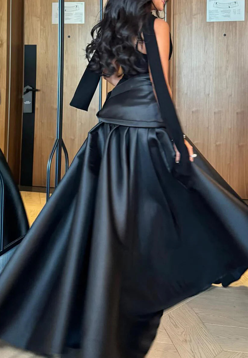 Asymmetrical Sleeveless Pleated Sleek A-Line Evening Dress simple gentle atmospheric and unique desi Bring summer colors to enhance whiteness）