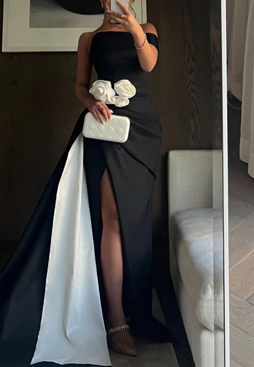 Asymmetrical Sleeveless Side Slit Floral Sheath Evening Dress simple gentle atmospheric and unique desi Bring summer colors to enhance whiteness