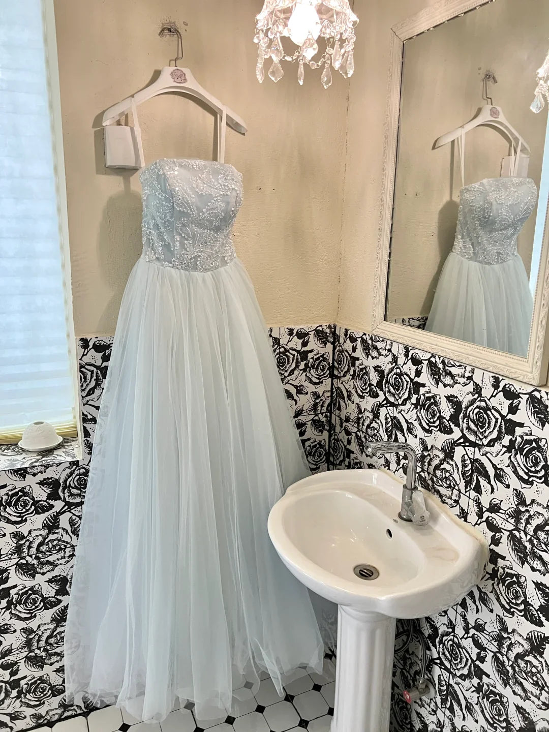Baby Blue A Line Strapless Beaded Tulle 18th Birthday Dress Prom Dress simple gentle atmospheric and unique desi Bring summer colors to enhance whiteness