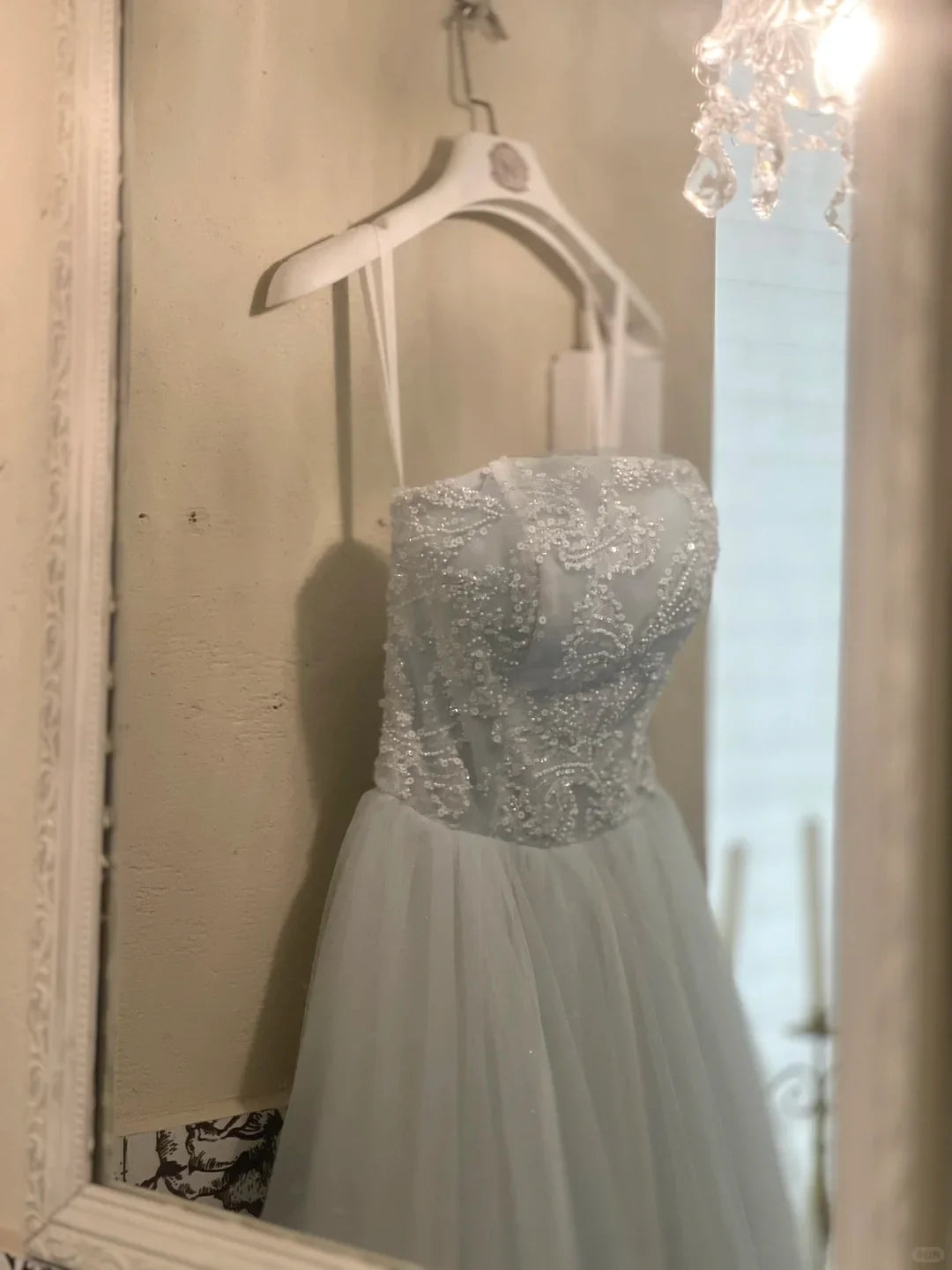 Baby Blue A Line Strapless Beaded Tulle 18th Birthday Dress Prom Dress simple gentle atmospheric and unique desi Bring summer colors to enhance whiteness