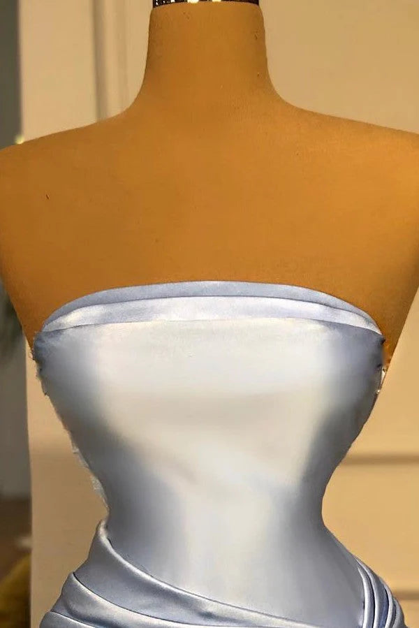 Baby Blue Strapless Prom Dress Mermaid Long Simple gentle atmospheric and unique design