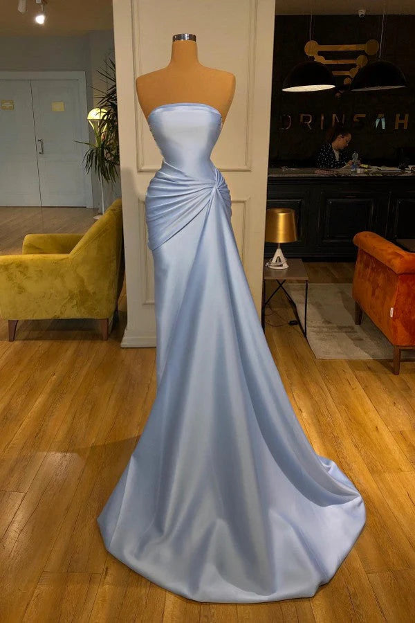 Baby Blue Strapless Prom Dress Mermaid Long Simple gentle atmospheric and unique design