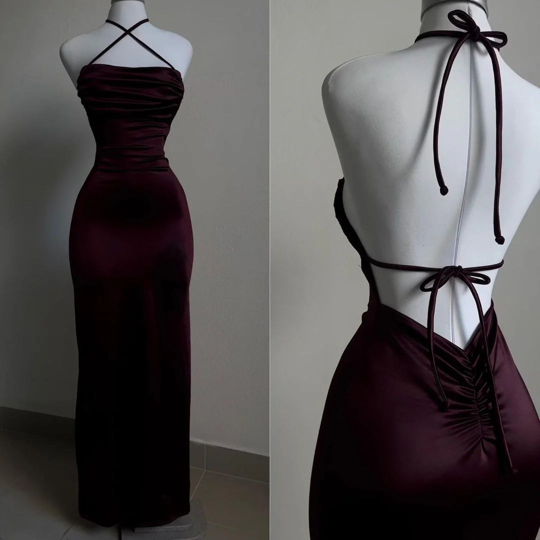 Backless Wine Red Sheath Long Prom Dresses Gala Dress Formal simple gentle atmospheric and unique desi Bring summer colors to enhance whiteness
