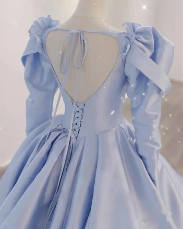 Ball Gown Satin Dresses Puffy Sleeves Open Back simple gentle atmospheric and unique desi Bring summer colors to enhance whiteness