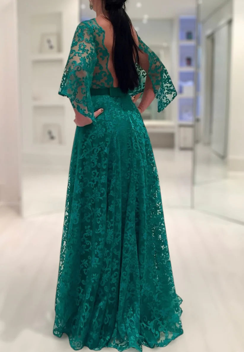 Bateau Long Sleeves Appliques A-Line Mother of Bride Dress simple gentle atmospheric and unique desi Bring summer colors to enhance whiteness