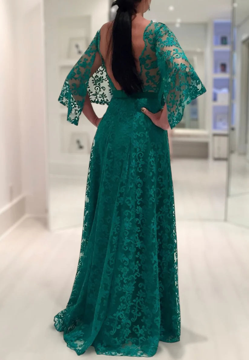 Bateau Long Sleeves Appliques A-Line Mother of Bride Dress simple gentle atmospheric and unique desi Bring summer colors to enhance whiteness