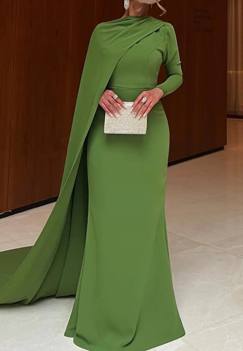 Bateau Long Sleeves Sleek Mermaid Formal Dress simple gentle atmospheric and unique desi Bring summer colors to enhance whiteness