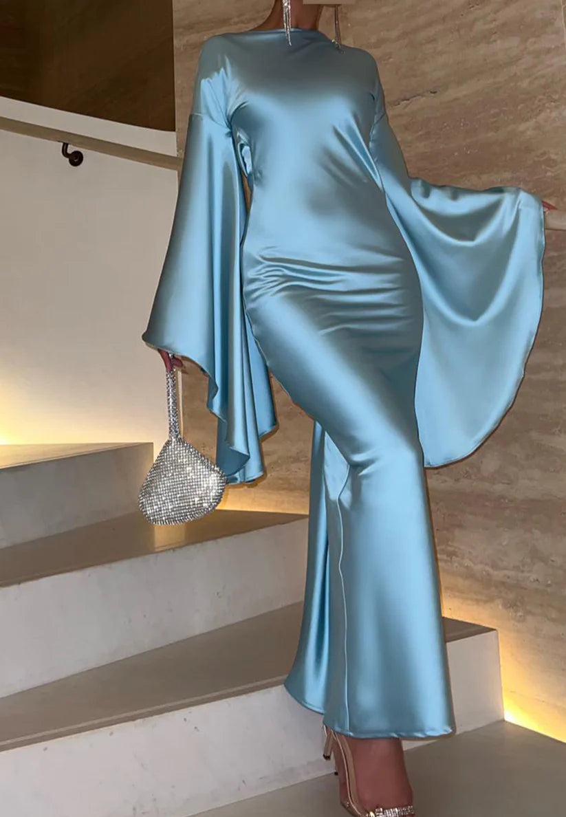 Bateau Long Sleeves Sleek Silk Mermaid Formal Dress simple gentle atmospheric and unique desi Bring summer colors to enhance whiteness