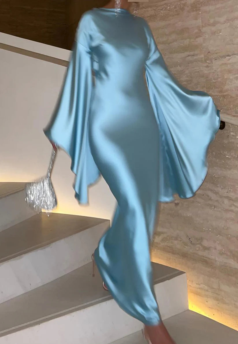 Bateau Long Sleeves Sleek Silk Mermaid Formal Dress simple gentle atmospheric and unique desi Bring summer colors to enhance whiteness