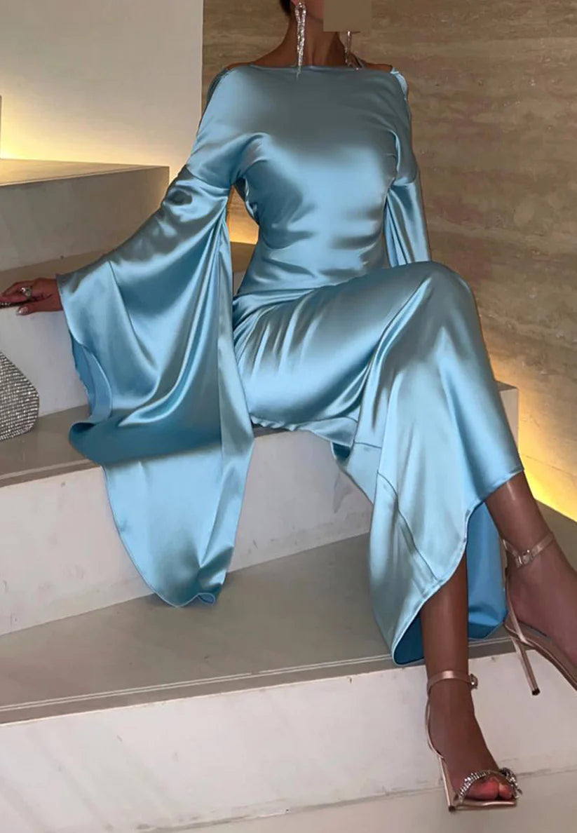 Bateau Long Sleeves Sleek Silk Mermaid Formal Dress simple gentle atmospheric and unique desi Bring summer colors to enhance whiteness